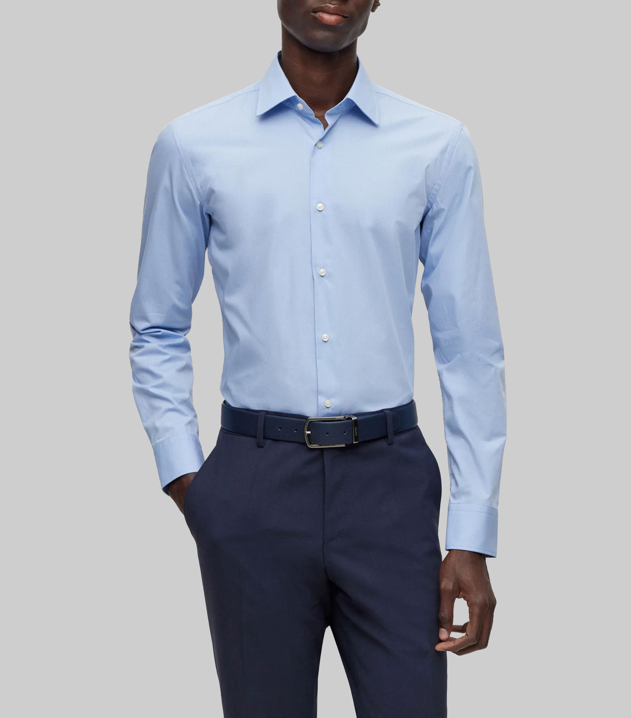 Camisa slim fit en popelín de algodón de planchado fácil Hombre